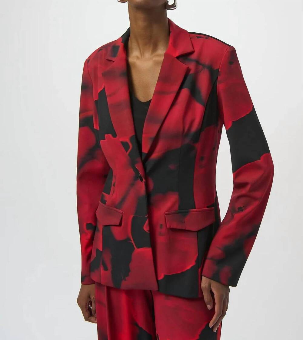 NEW JOSEPH RIBKOFF abstract print straight blazer jacket in black/ red